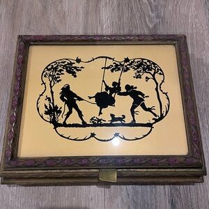 Cottagecore Vintage Reverse Painting Silhouette Trinket Jewelry Box With Mirror